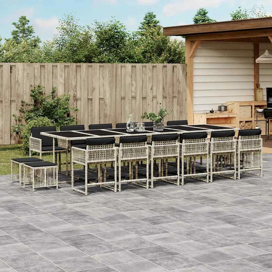 Ensemble à manger de jardin et coussins 17 pcs gris clair rotin
