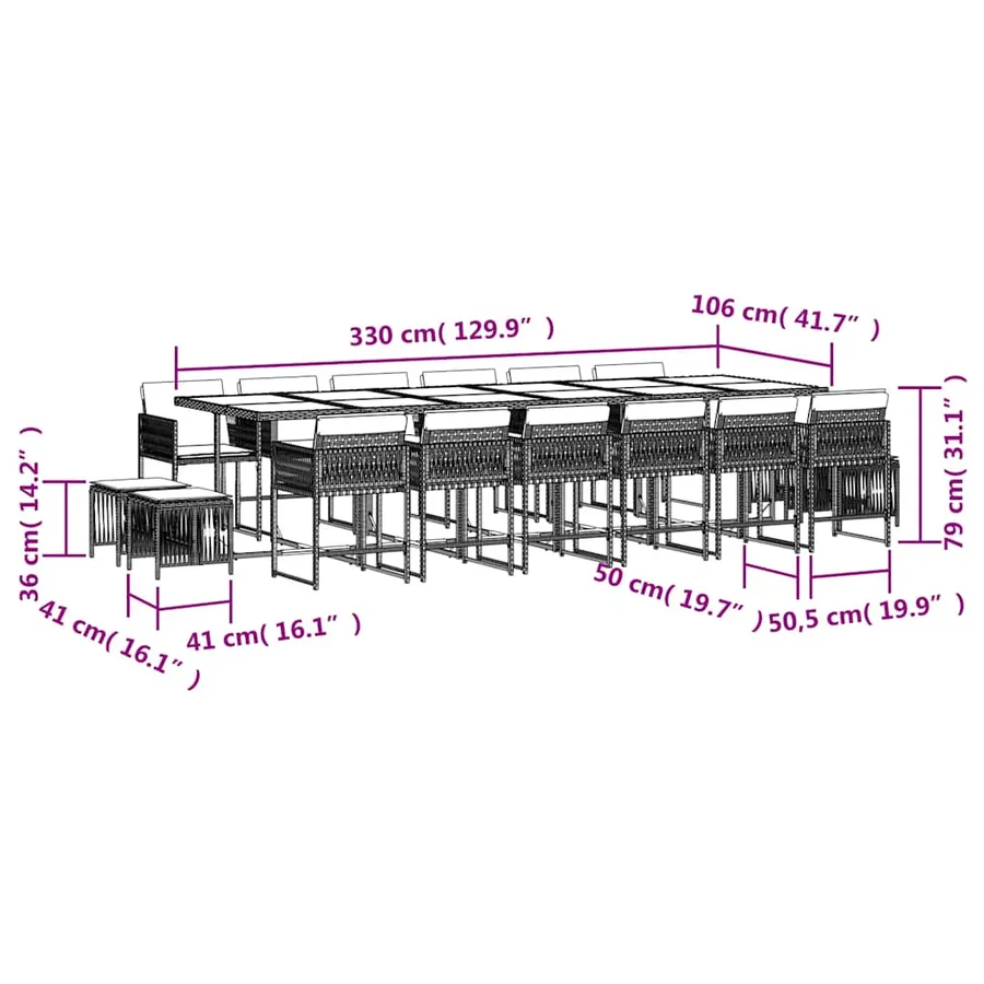 Ensemble à manger de jardin et coussins 17 pcs gris clair rotin - 10