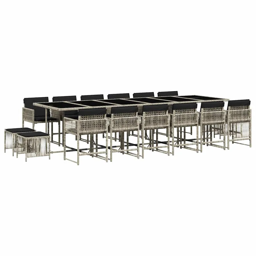 Ensemble à manger de jardin et coussins 17 pcs gris clair rotin - 2