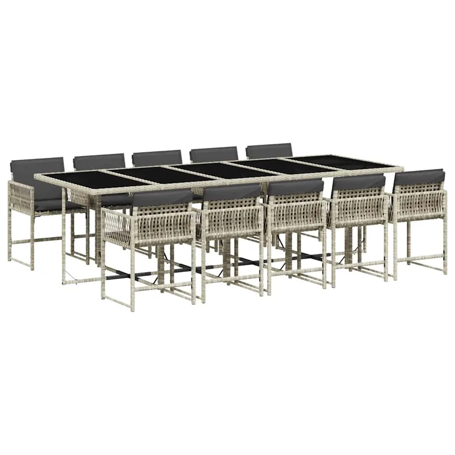 Ensemble à manger de jardin 11pcs avec coussins gris poly rotin - 2
