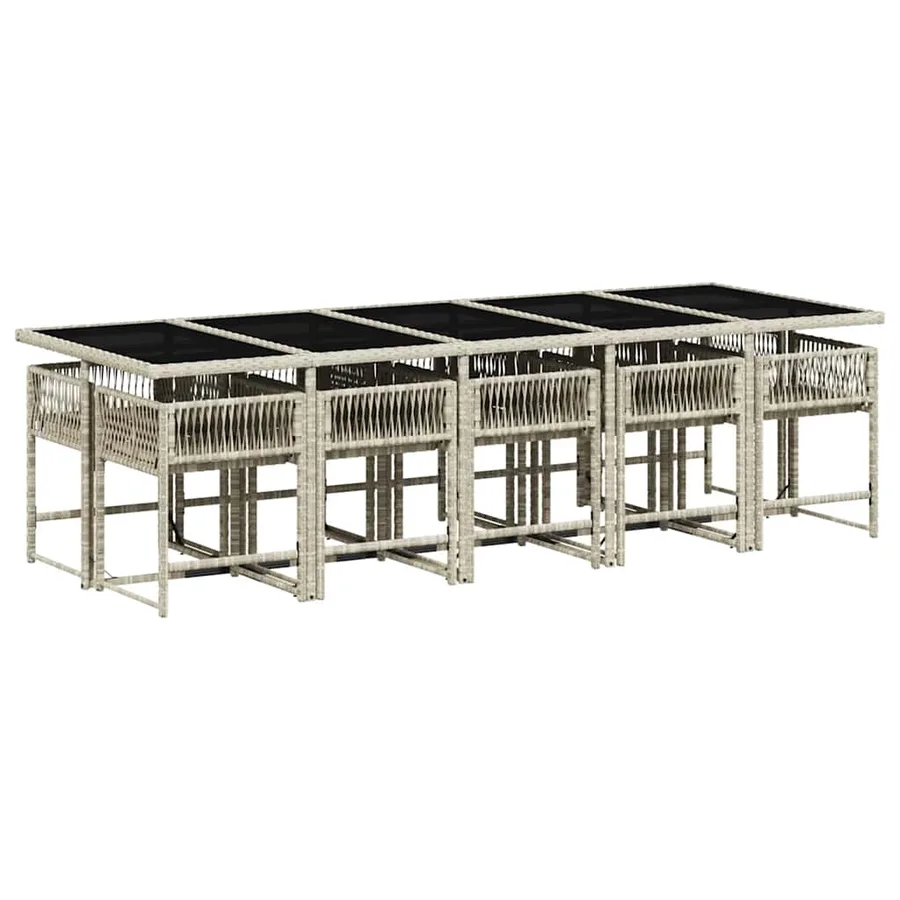 Ensemble à manger de jardin 11pcs avec coussins gris poly rotin - 3