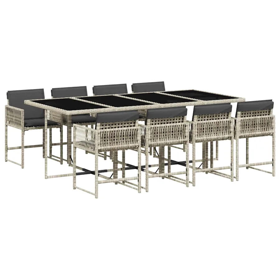 Ensemble à manger de jardin et coussins 9 pcs gris clair rotin - 2