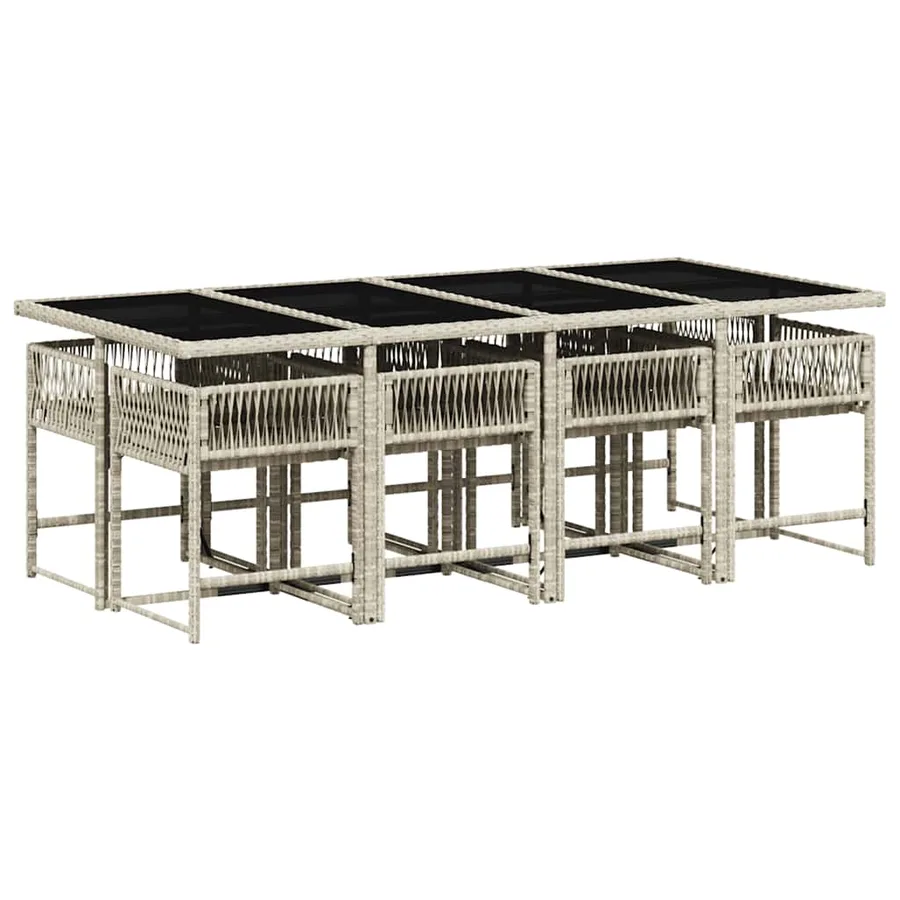 Ensemble à manger de jardin et coussins 9 pcs gris clair rotin - 3
