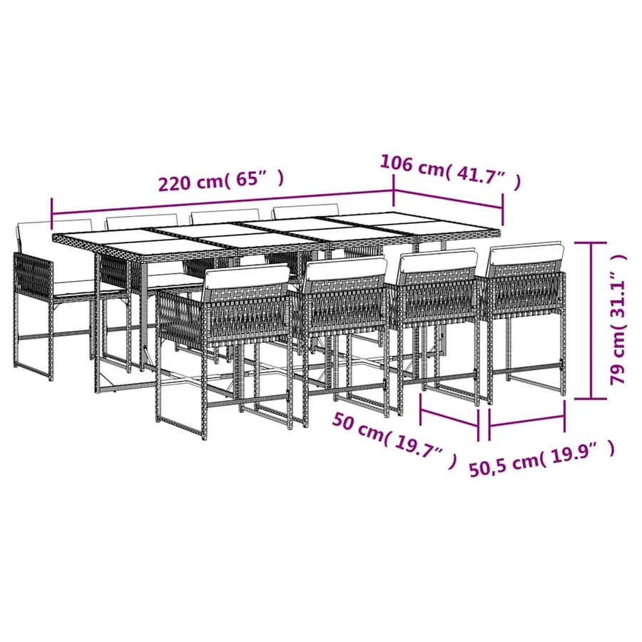 Ensemble à manger de jardin et coussins 9 pcs gris clair rotin - 9