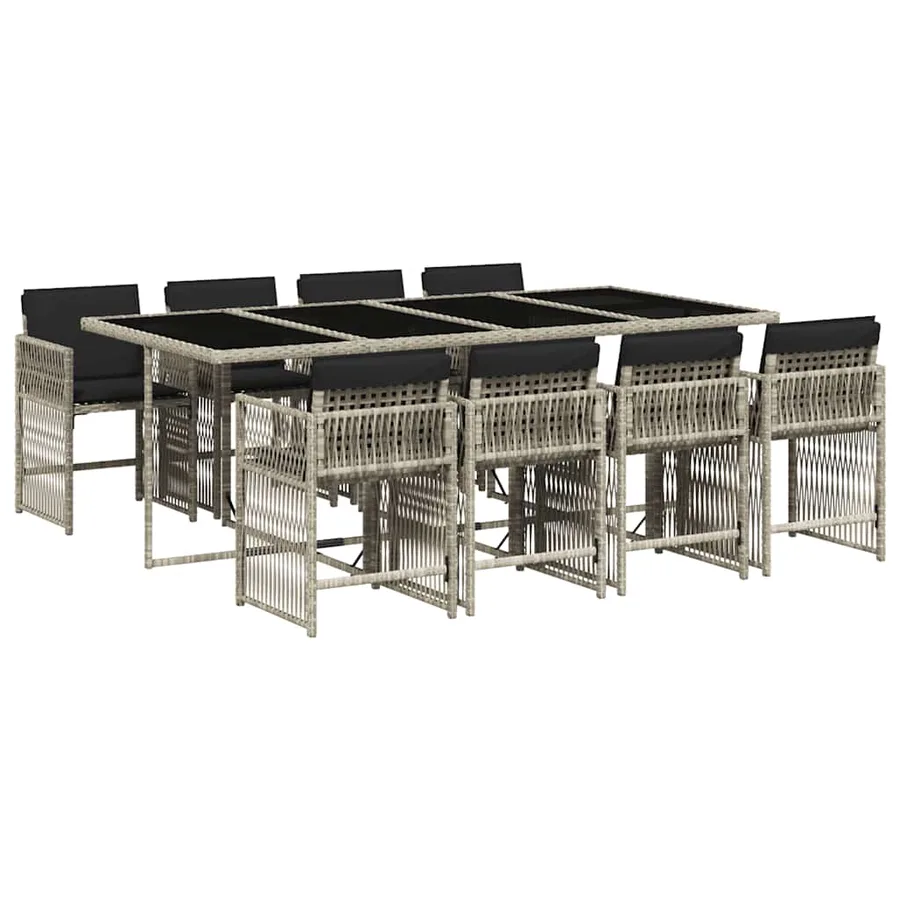 Ensemble à manger de jardin et coussins 9 pcs gris clair rotin - 2