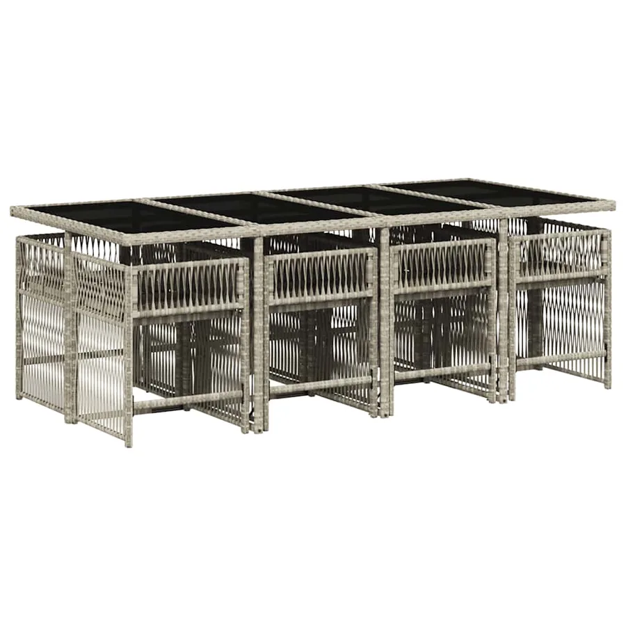Ensemble à manger de jardin et coussins 9 pcs gris clair rotin - 3