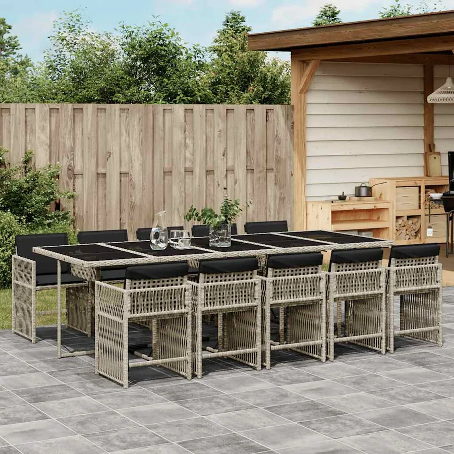 Ensemble à manger de jardin 11pcs avec coussins gris poly rotin