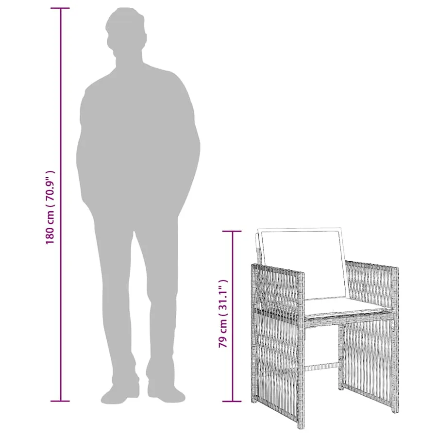 Ensemble à manger de jardin 11pcs avec coussins gris poly rotin - 10