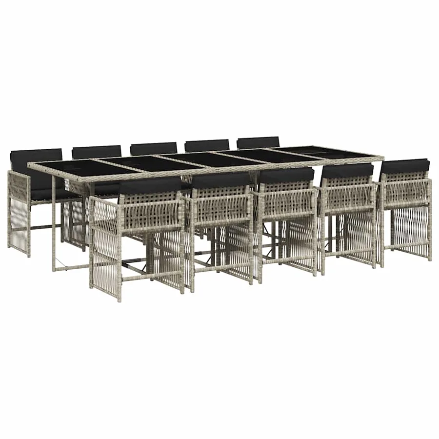 Ensemble à manger de jardin 11pcs avec coussins gris poly rotin - 2