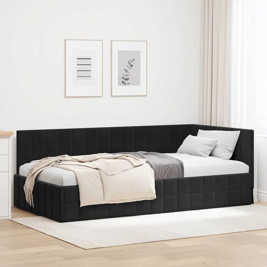 Cadre de lit d'angle Noir 100 cm x 200 cm Velours