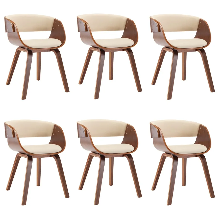 Chaises à manger lot de 6 crème bois courbé et similicuir - 2
