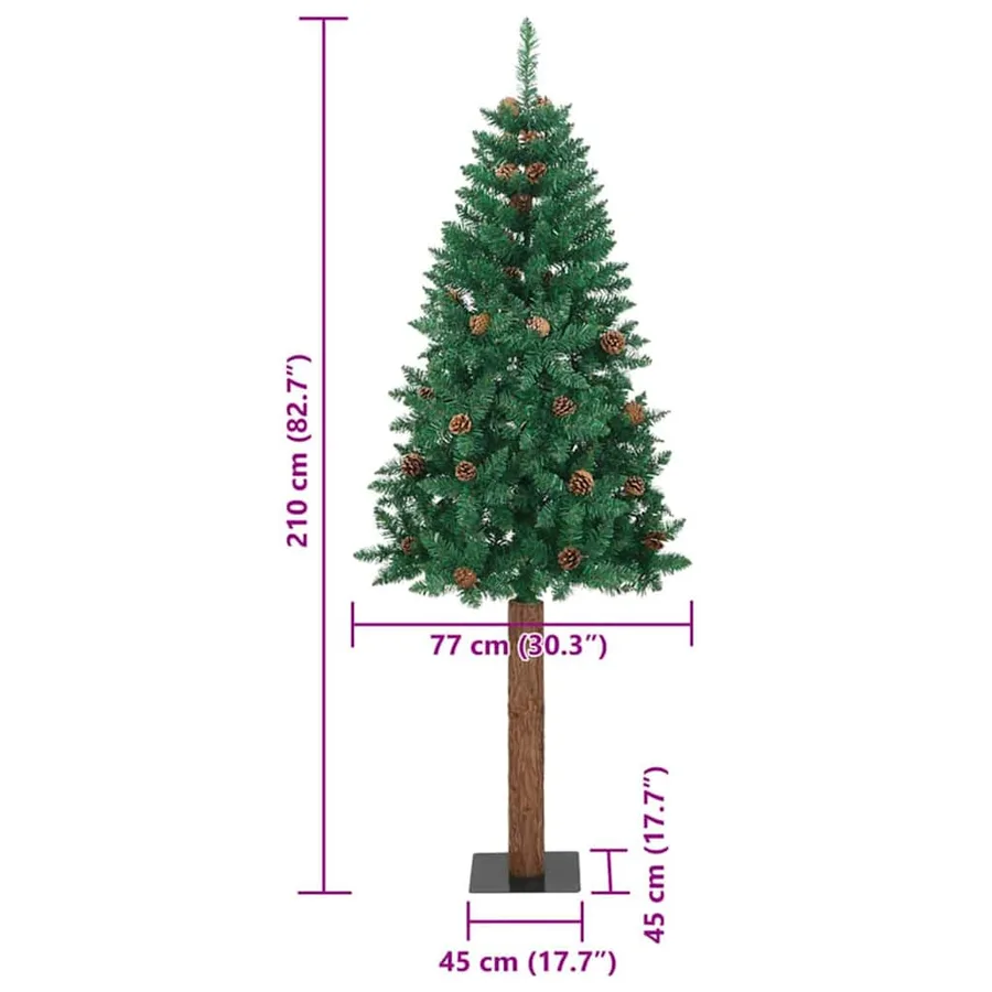 Sapin de Noël mince Vert 210 cm PVC et bois de pin massif - 18