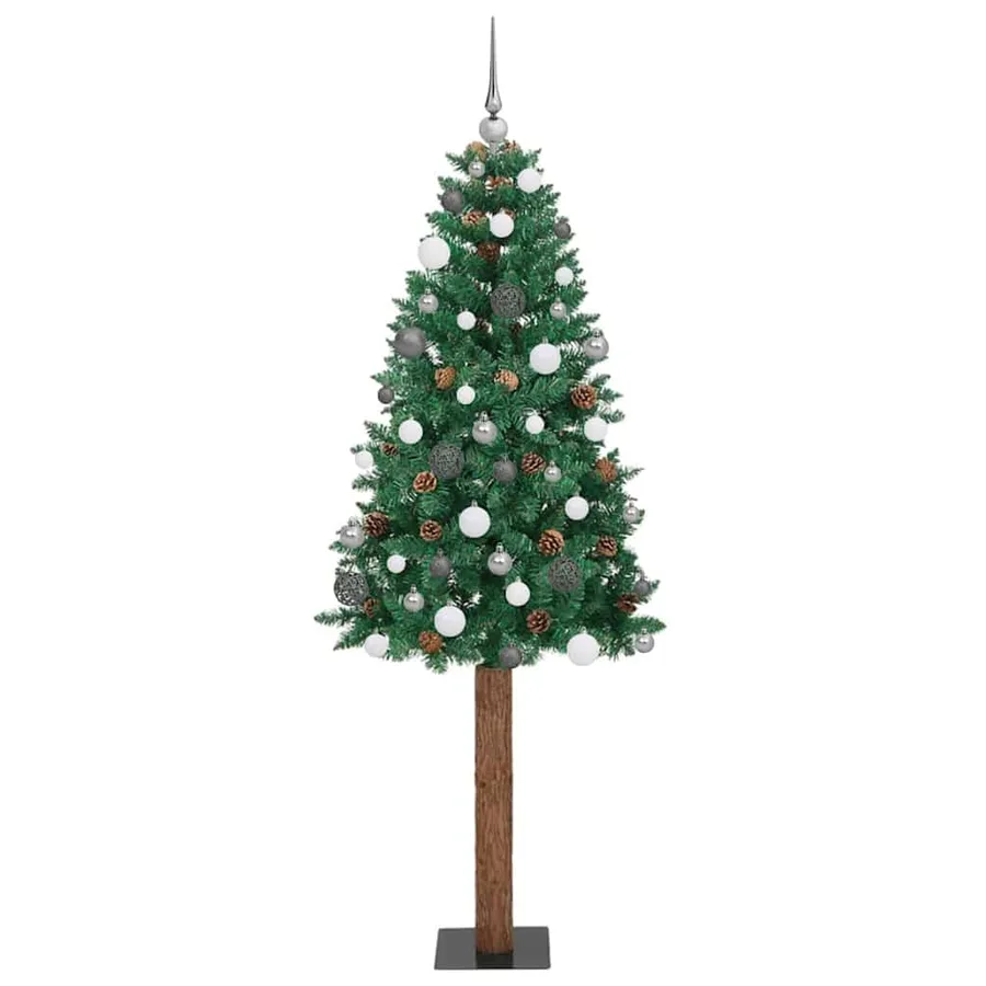 Sapin de Noël mince Vert 210 cm PVC et bois de pin massif - 2