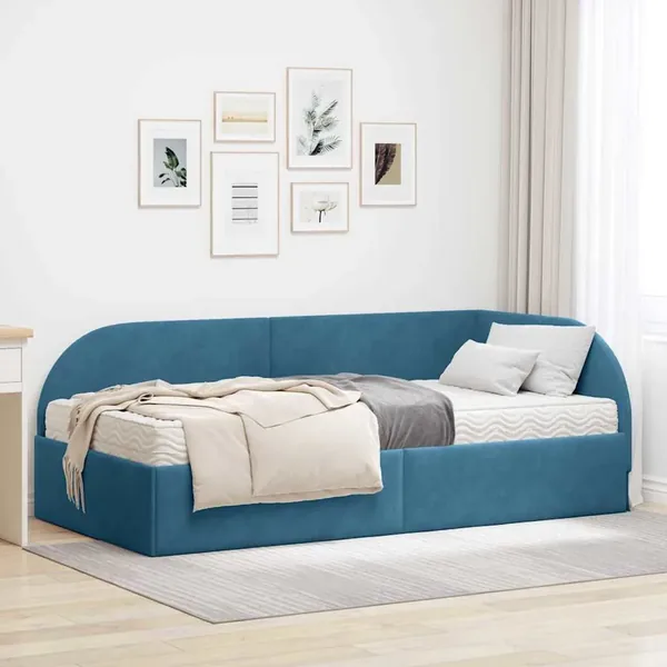 Cadre de lit d'angle avec matelas 2 pcs Bleu Velours