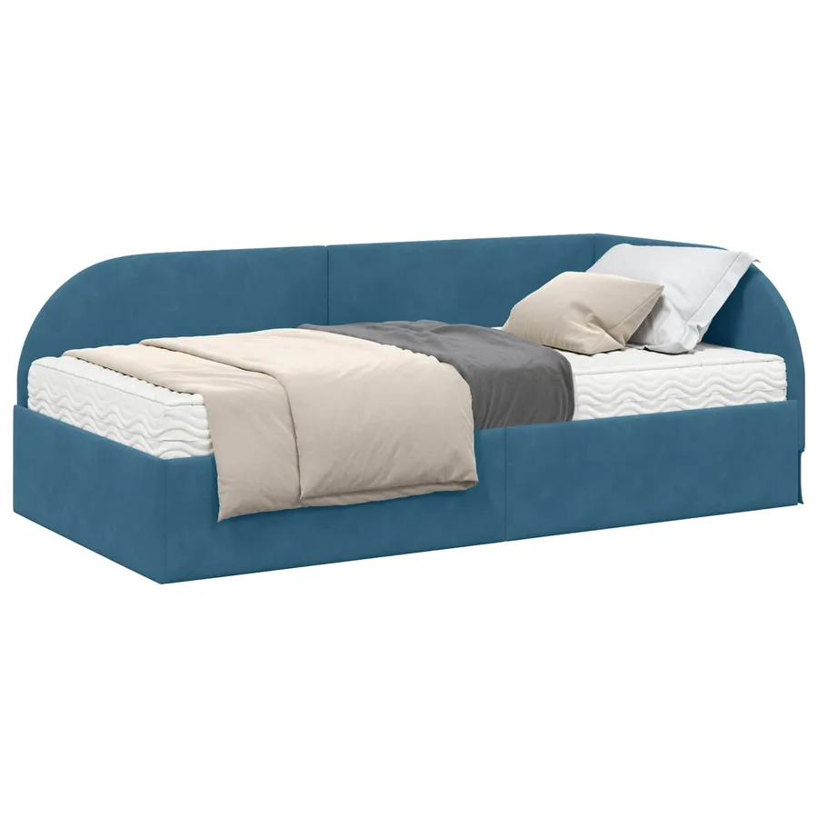 Cadre de lit d'angle avec matelas 2 pcs Bleu Velours - 2