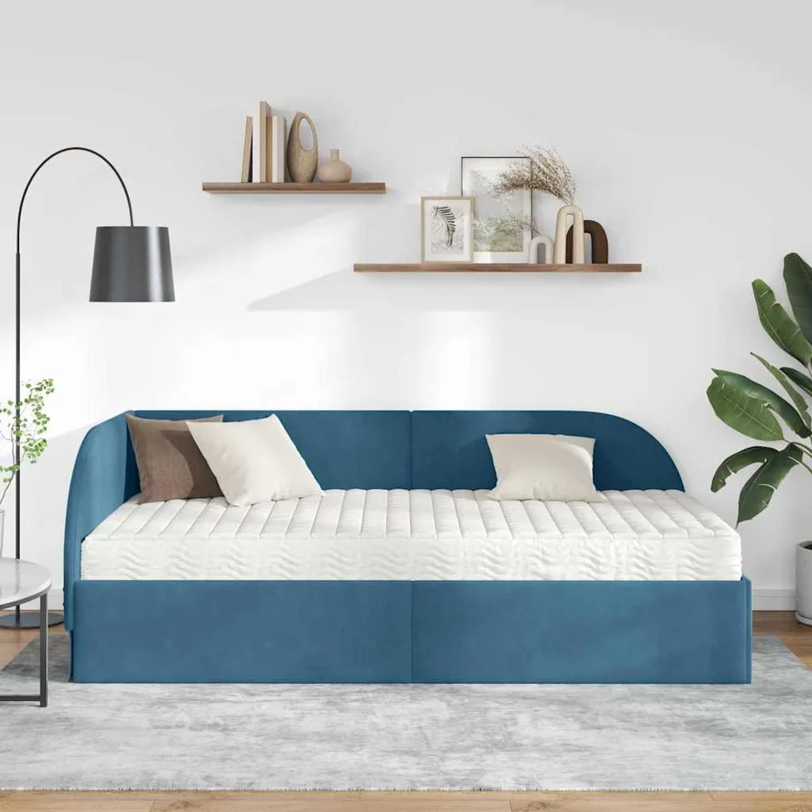 Cadre de lit d'angle avec matelas 2 pcs Bleu Velours - 3