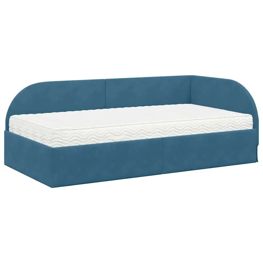 Cadre de lit d'angle avec matelas 2 pcs Bleu Velours - 4