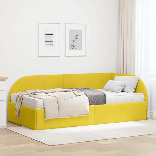 Cadre de lit d'angle avec matelas 2 pcs Jaune Velours