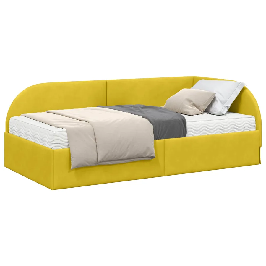 Cadre de lit d'angle avec matelas 2 pcs Jaune Velours - 2