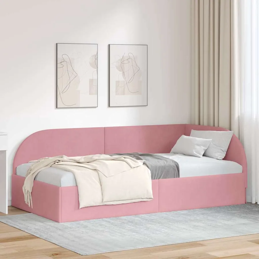 Cadre de lit d'angle Rose 90 cm x 200 cm Velours