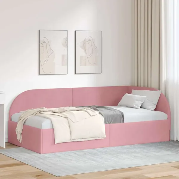 Cadre de lit d'angle Rose 90 cm x 200 cm Velours