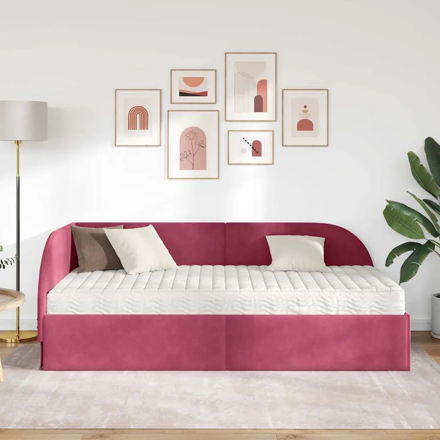 Cadre de lit d'angle avec matelas 2 pcs Vert Velours - 3