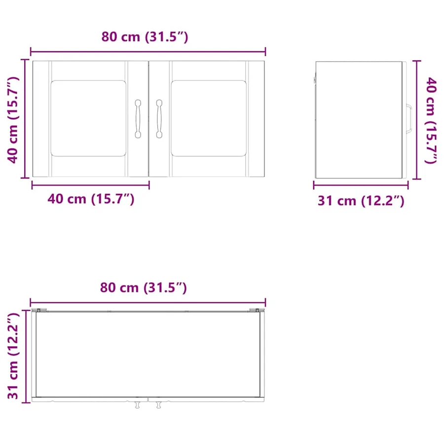 Cabinet en verre mural LUCCA Chêne artisanal 80 x 31 x 40 cm - 13