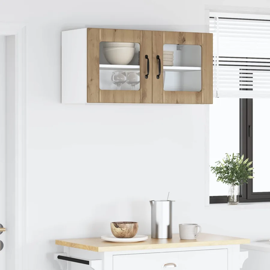 Cabinet en verre mural LUCCA Chêne artisanal 80 x 31 x 40 cm - 4