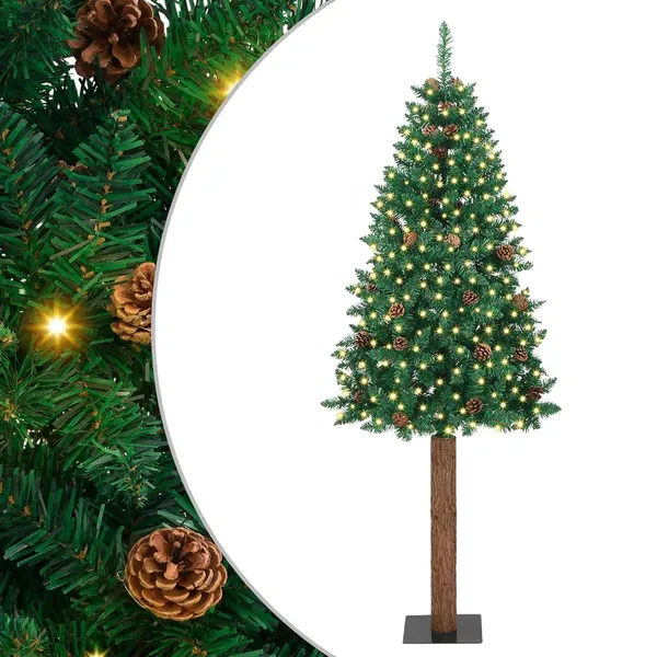 Sapin de Noël mince Vert 180 cm PVC et bois de pin massif