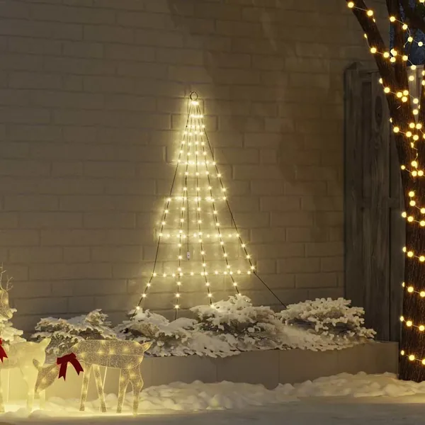 Arbre de Noël LED avec piquets au sol Blanc chaud 182 cm Métal