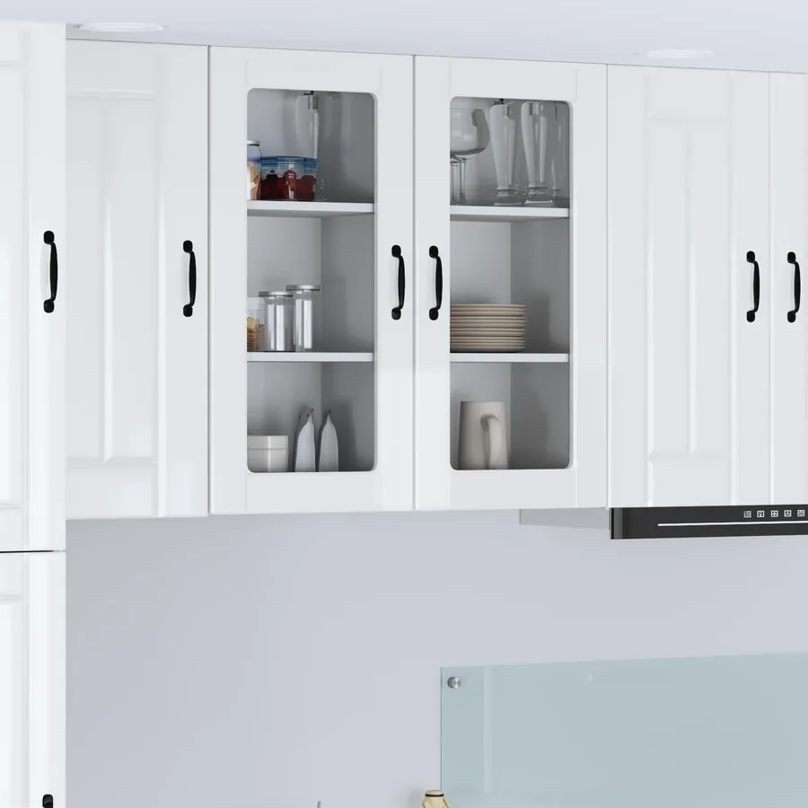 Cabinet en verre mural LUCCA 2 pcs Blanc brillant