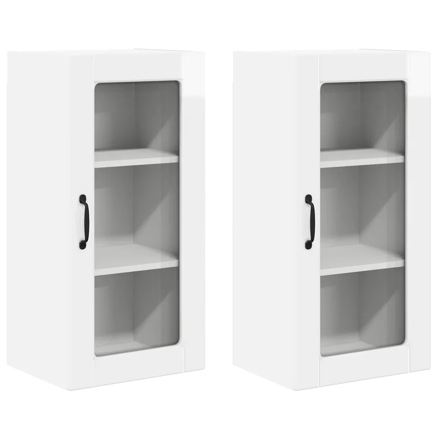 Cabinet en verre mural LUCCA 2 pcs Blanc brillant - 2