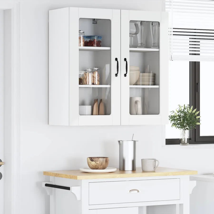 Cabinet en verre mural LUCCA 2 pcs Blanc brillant - 4