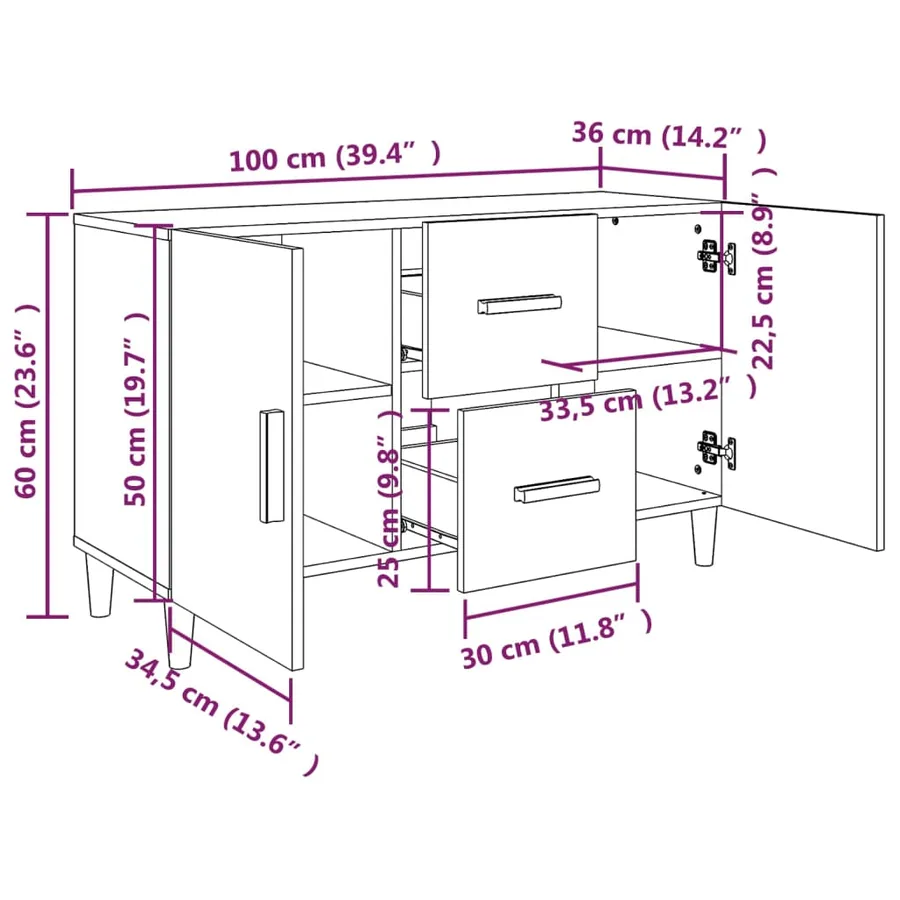 Buffet sonoma gris 100x36x60 cm bois d'ingénierie - 8
