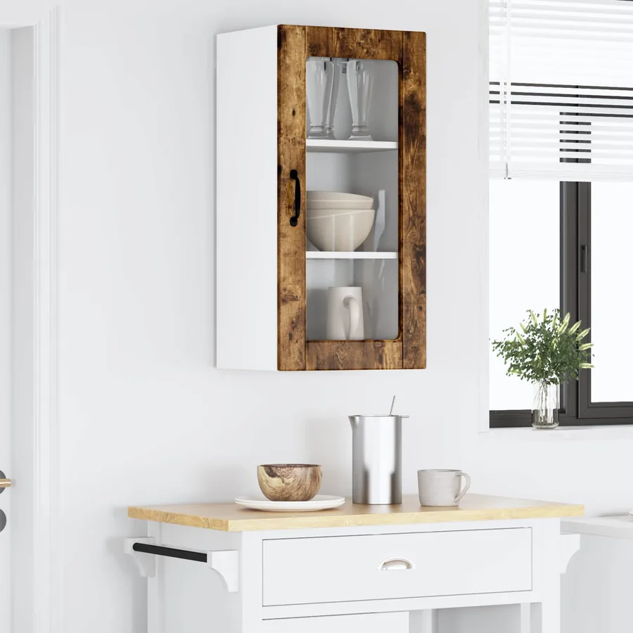 Cabinet en verre mural LUCCA 2 pcs Chêne fumé 40 x 31 x 80 cm