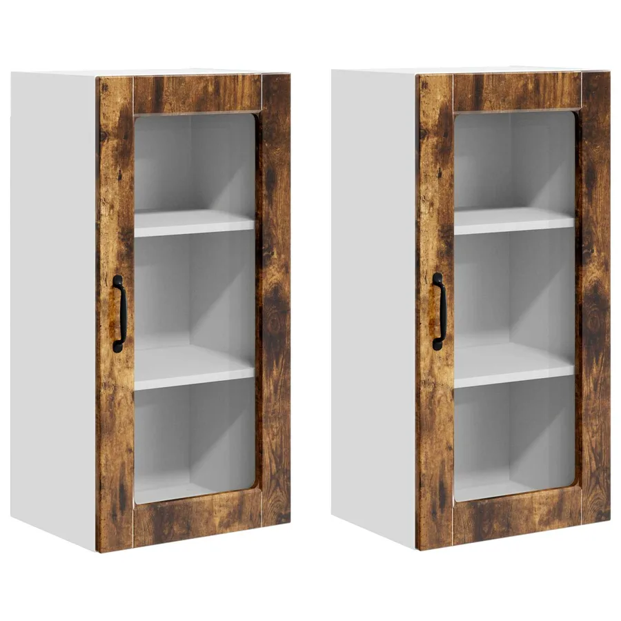 Cabinet en verre mural LUCCA 2 pcs Chêne fumé 40 x 31 x 80 cm - 2