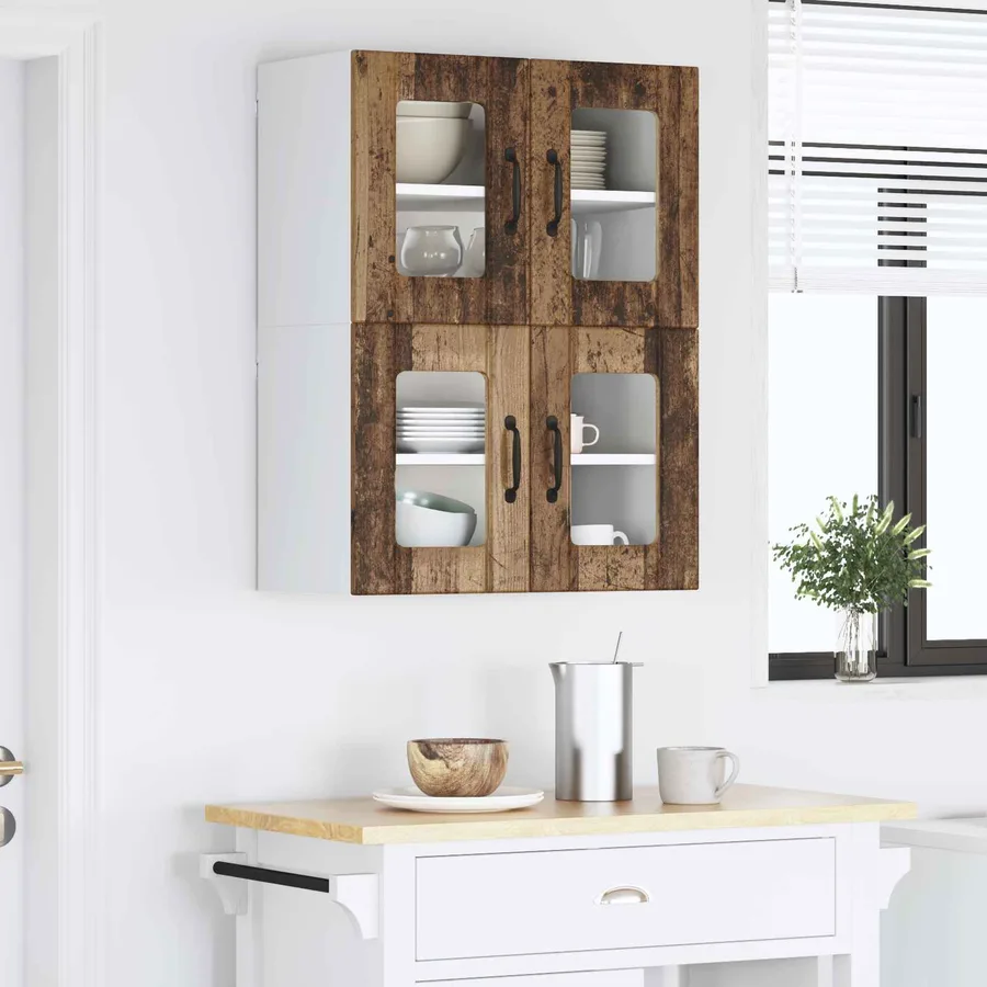Cabinet en verre mural LUCCA 2 pcs Bois ancien 60 x 31 x 40 cm - 4