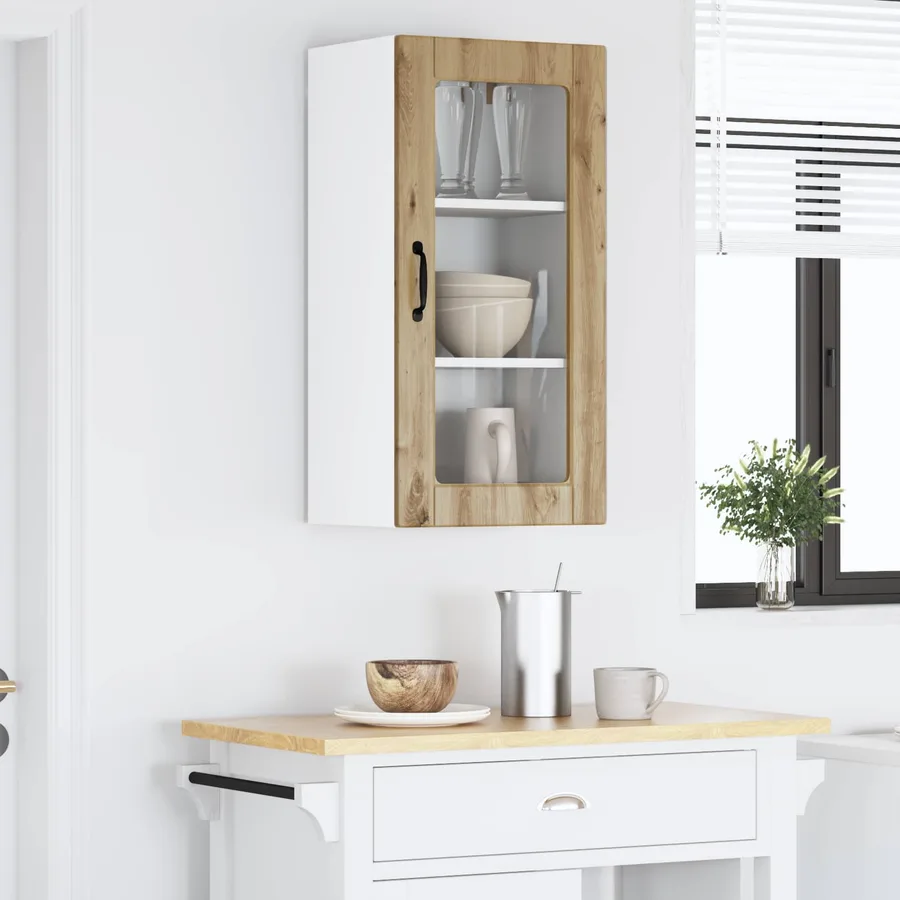 Cabinet en verre mural LUCCA Chêne artisanal 40 x 31 x 80 cm - 4