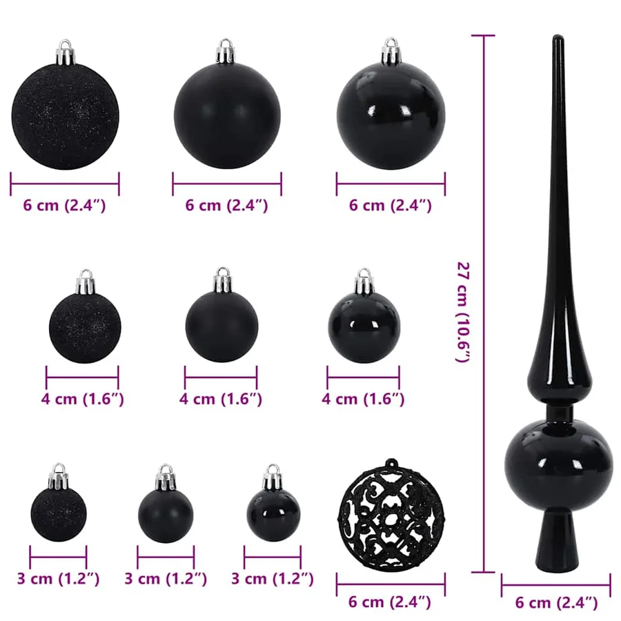 Ensemble de Boules de Noël avec 150 LED 61 pcs Noir Plastique - 9