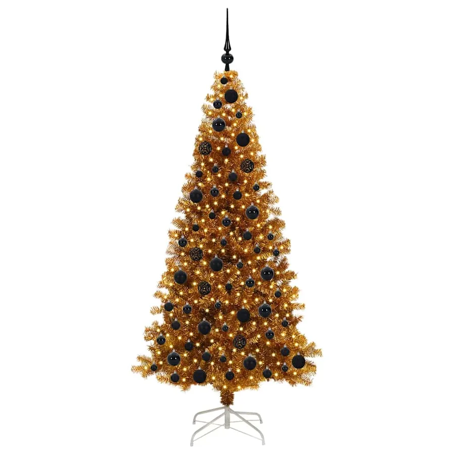 Sapin de Noël avec 300 LED avec support Doré 180 cm PET - 3