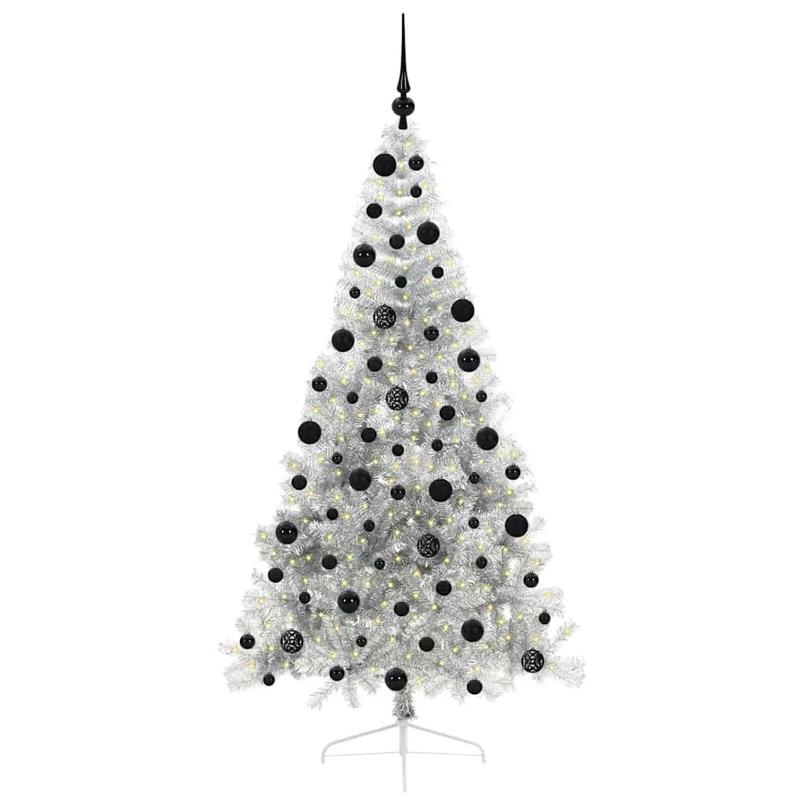 Sapin de Noël artificiel pré-éclairé Argent 210 cm PET - 3