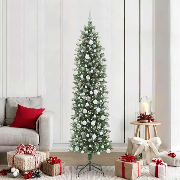 Arbre de Noël artificiel slim avec 300 LED Vert et blanc 210 cm