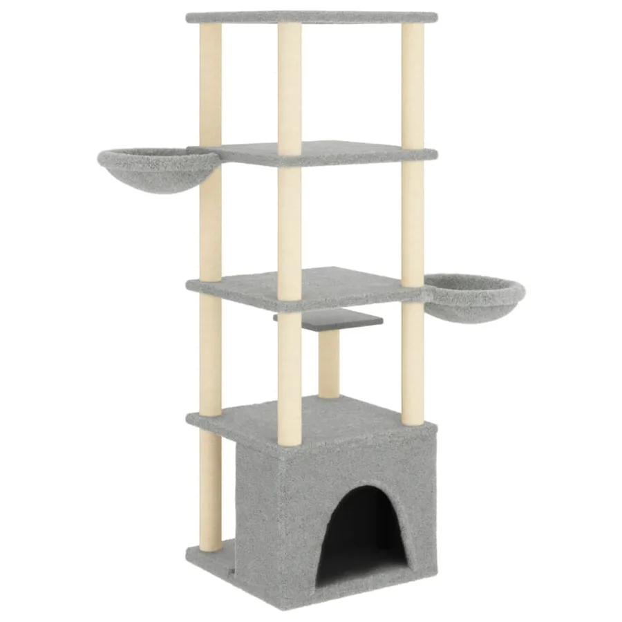 Arbre à chat avec griffoirs en sisal gris clair 147 cm - 5