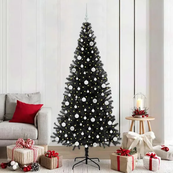 Sapin de Noël avec 300 LED avec support Noir 210 cm PVC