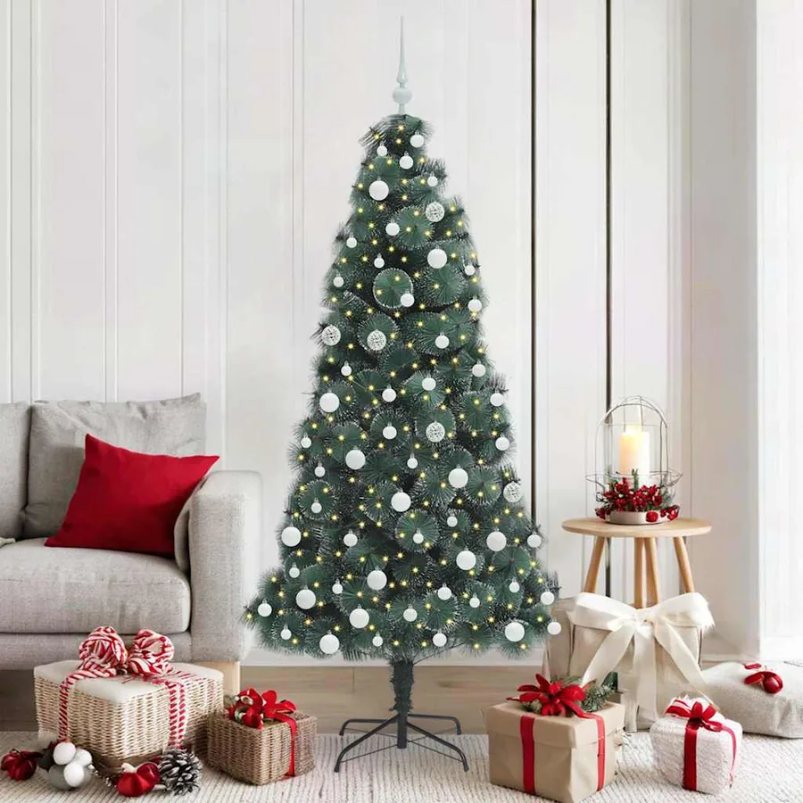 Sapin de Noël artificiel pré-éclairé avec ensemble de boules
