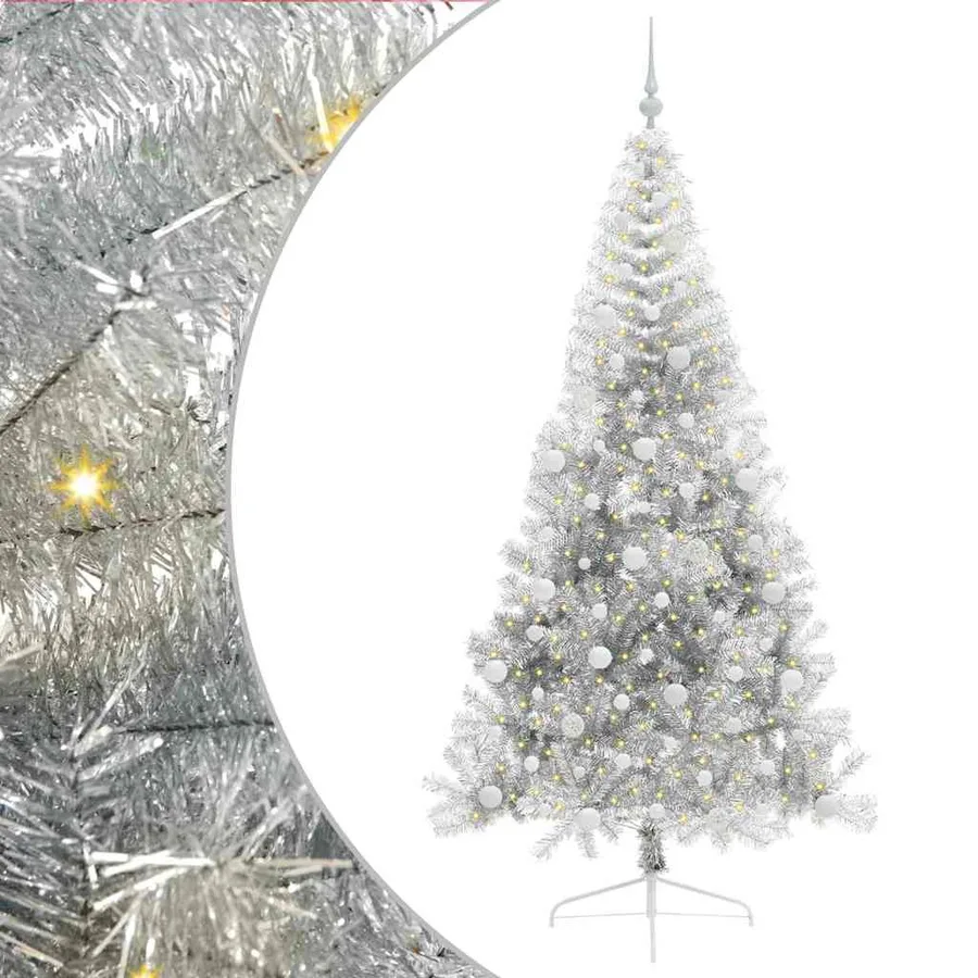 Sapin de Noël artificiel pré-éclairé Argent 210 cm PET - 2