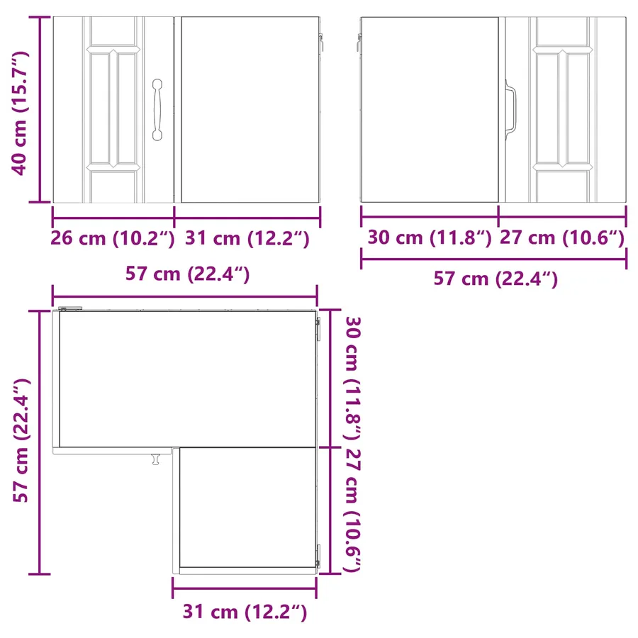 Cabinet d'angle mural LUCCA Noir 57 x 57 x 40 cm - 9