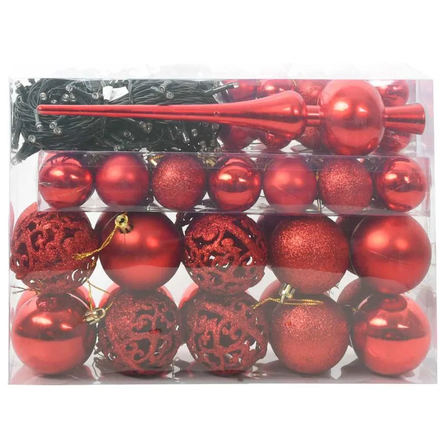 Ensemble de Boules de Noël avec 150 LED 61 pcs Rouge Plastique - 3