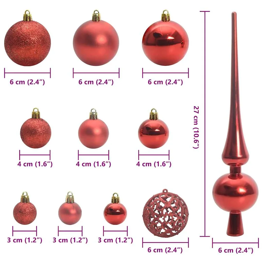 Ensemble de Boules de Noël avec 150 LED 61 pcs Rouge Plastique - 9