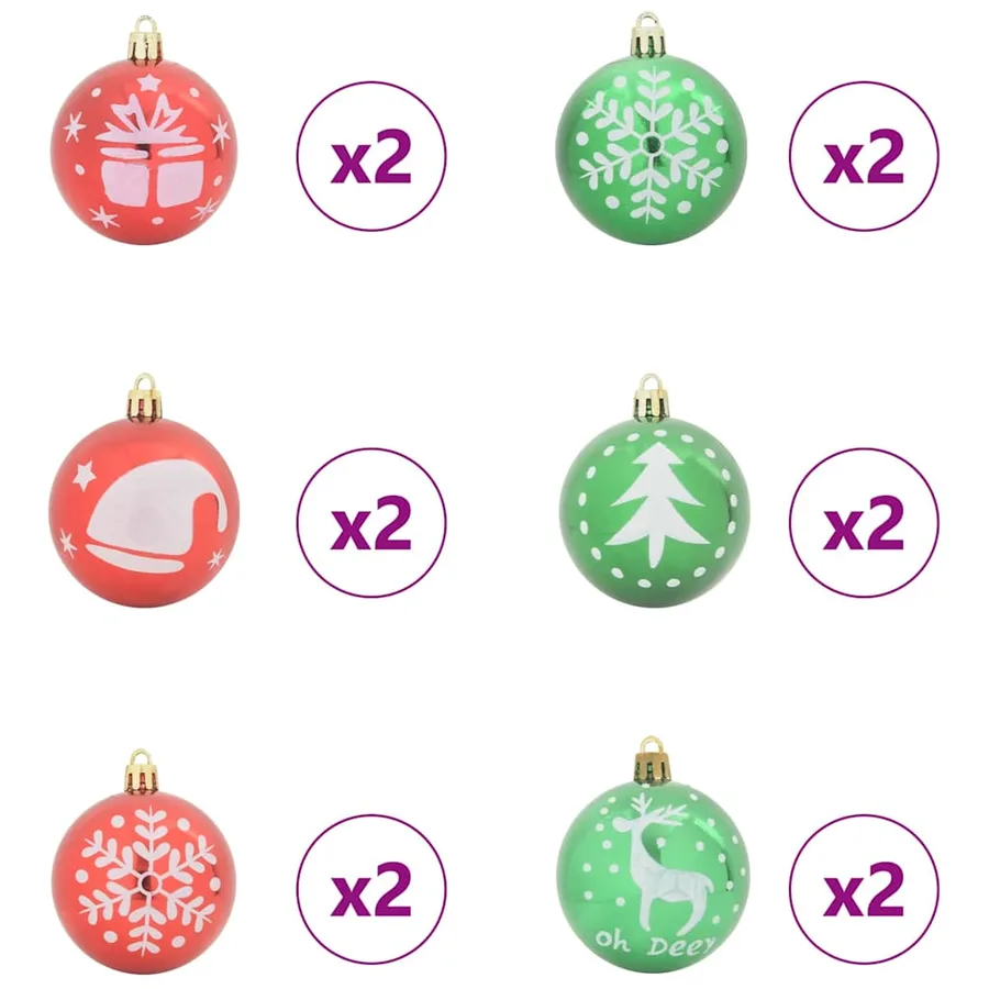 Ensemble de Boules de Noël 40 pcs Rouge et vert Plastique - 4